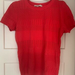LOFT Vibrant Coral Short Sleeve Knit Top
